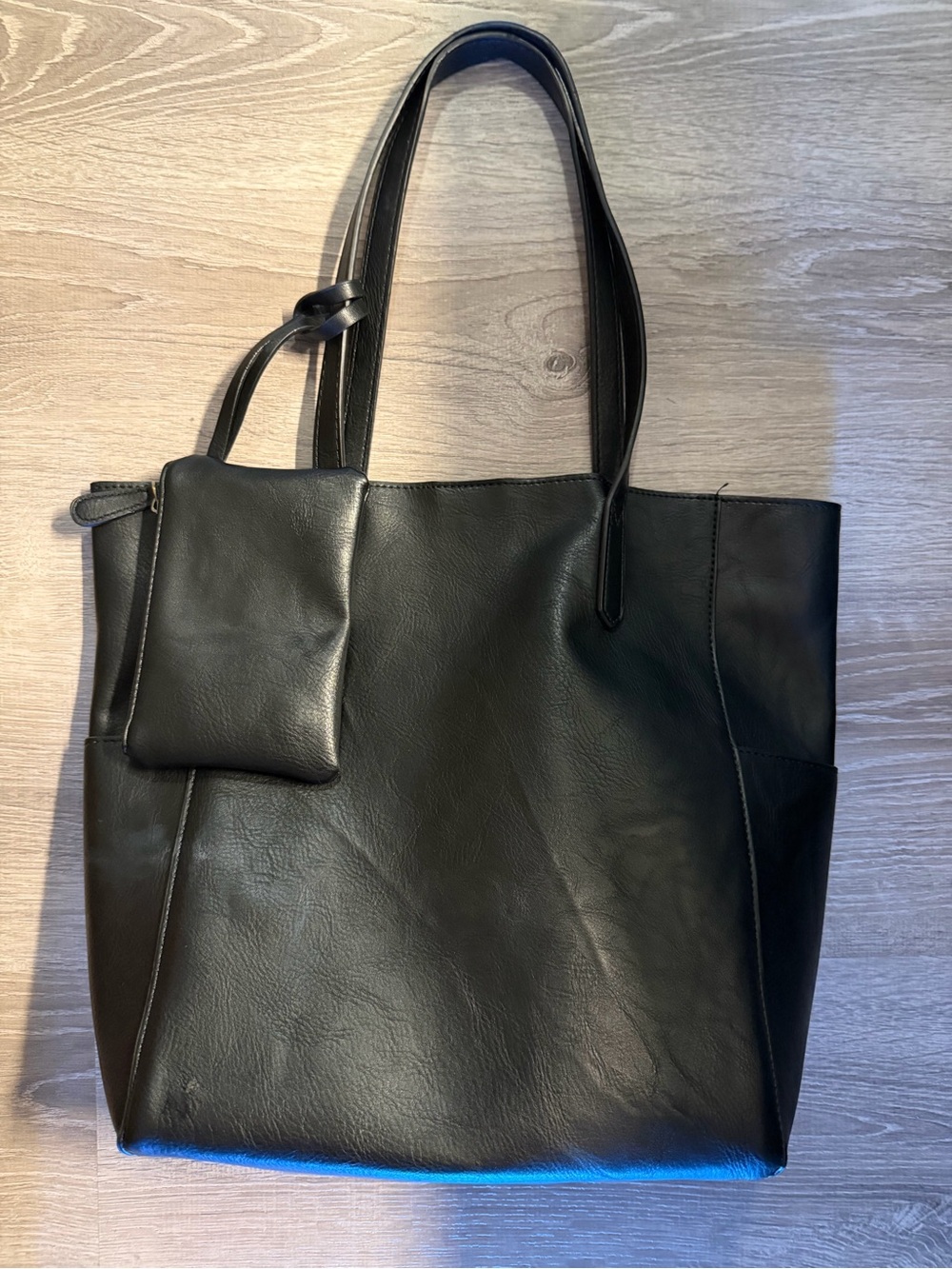 Joy Susan Black Leather Tote with Zip Pouch
